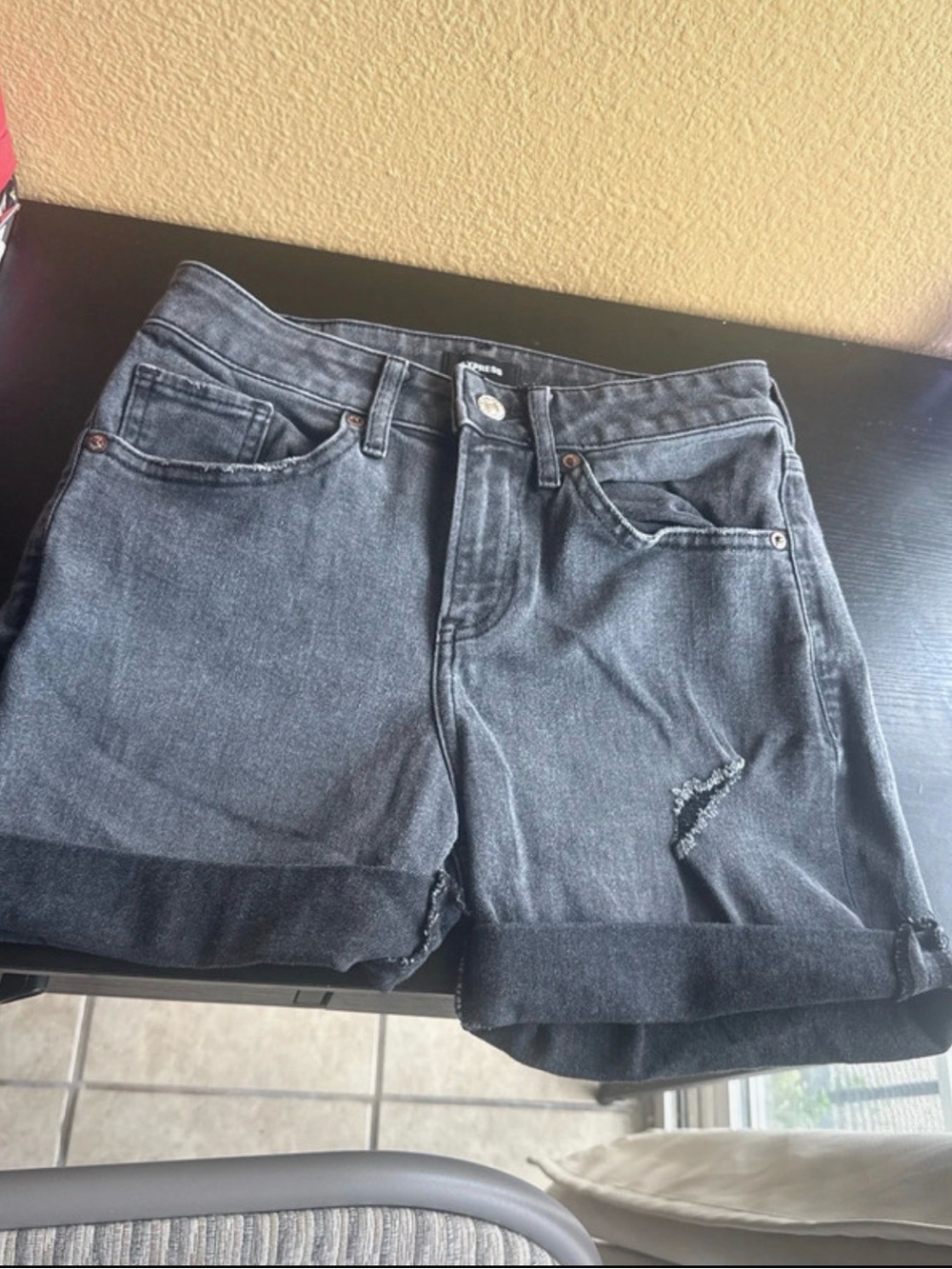 Express Black Rolled-Hem Denim Shorts